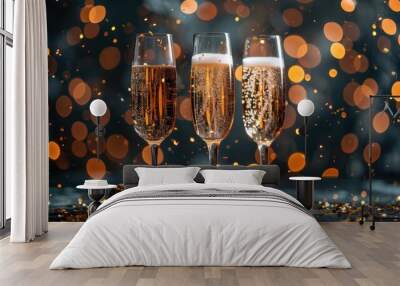 New Year's Eve border featuring fireworks, champagne glasses, and confetti Wall mural