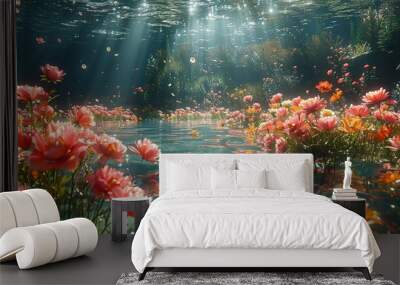 Serene underwater floral scene - Generative Ai Wall mural