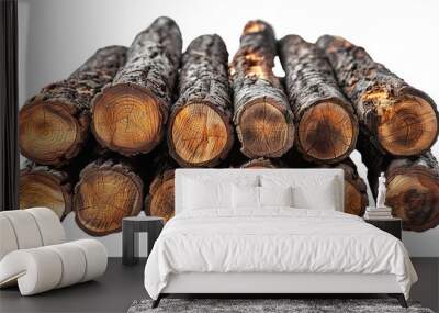 stack of firewood isolated on white background Wall mural