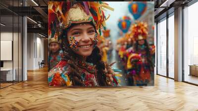 Thanksgiving parade border with floats, marching bands, and balloons  Wall mural