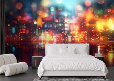 A big city at night in blurred lights Wall mural