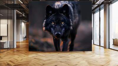 A black wolf on a blurred background of nature Wall mural