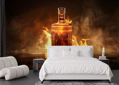 A bottle of whiskey on a fire background Wall mural