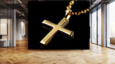 A gold cross pendant is hanging from a chain Wall mural