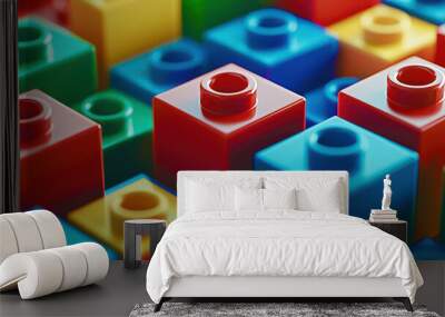 A row of colorful legos with a blue one in the middle Wall mural