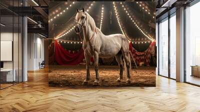 A white horse against the background of a circus Wall mural