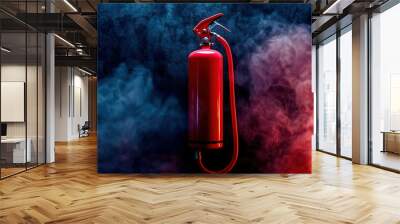 Fire extinguisher on a smoky dark background Wall mural