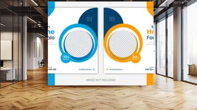 Creative real estate house social media post design set, round shapes home banner vector Wall mural