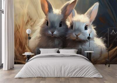 Two rabbits. Digital art. Wall mural