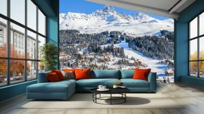 France, Savoie (73), chalets de Meribel aux pieds des pistes de ski. Wall mural