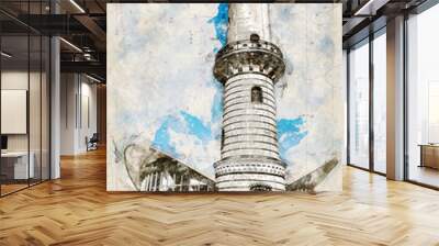 Digital artistic Sketch of a Lighthouse in Warnemuende in Germany Wall mural