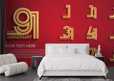 set anniversary logotype premium collection gold color multiple line style isolated on red background Wall mural