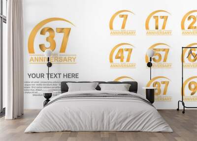 set anniversary logotype premium collection gold color with swoosh on white background Wall mural