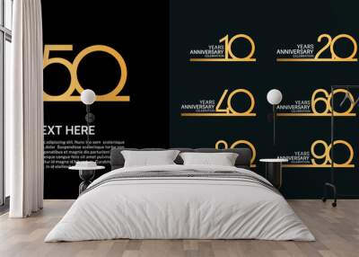 set anniversary logotype premium collection golden color line style isolated on black background Wall mural