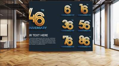 set anniversary logotype premium collection golden color with double line on dark background Wall mural