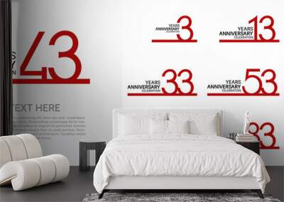 set anniversary logotype premium collection red color line style isolated on white background Wall mural