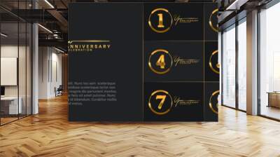 set of anniversary logo with gold number in circle and black background can be use for celebration Wall mural