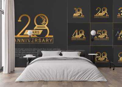 set of anniversary logotype golden color with ornament for special celebration event Wall mural