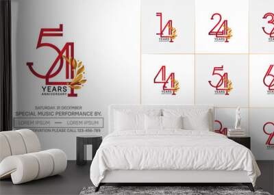 set of anniversary logotype red color with gold ornament for special celebration event Wall mural