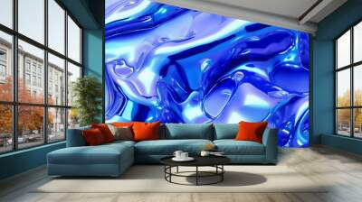 Y2K Melty blue chrome shapes isolated. Spilled liquid metal drops. Futuristic metallic puddles Wall mural