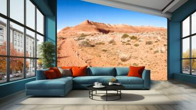 Desert landscape panorama with a path leading to hills.  Wall mural