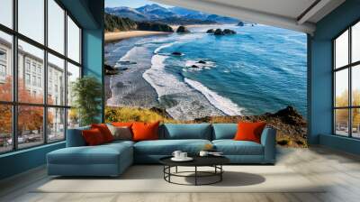 sweeping view of the oregon coast including miles of sandy beach Wall mural