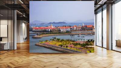 Aerial View to the historical part from panama City called Casco Viejo. In the background is Amador where the Cruise ships are arriving and further the Taboga Island Wall mural