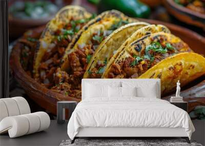 Delicious Tacos Al Pastor with Fresh Cilantro and Onions Wall mural