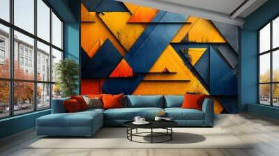 Vibrant Geometric Abstract Art with Triangles in Blue, Orange, and Yellow Wall mural