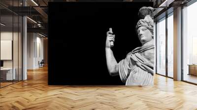 Minerva or Athena as Goddess Roma, a 19th century neoclassical old marble statue in Rome People's Square (Black and White with copy space) Wall mural