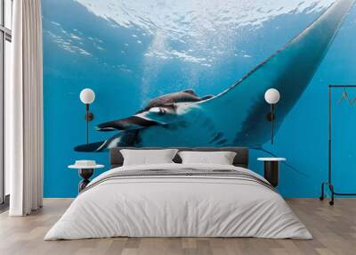 Manta on the blue background Wall mural