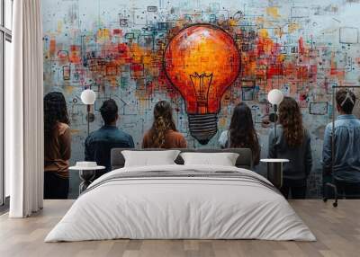 Teamwork Inspiration and Creativity Group Looking at Lightbulb Mural Wall mural