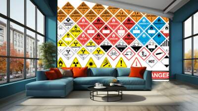 Hazard vector signs. All classes. All signs. Vector hazardous material signs collection. Hazmat vector isolated placards label set. Wall mural