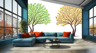 Tree four seasons. Winter, Spring, Summer, Autumn. Detailed leaves vector. Wall mural