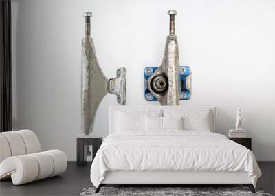 used silver skateboard parts on a white background, two metal tr Wall mural