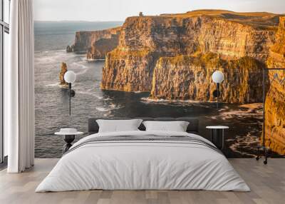 Cliffs of Moher Ireland sunset sun light Irish landmark amazing beautiful view Wall mural