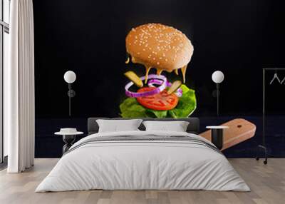 Flying burger Wall mural