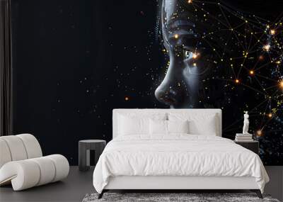 female face acquiring artificial intelligence, on a black background Wall mural