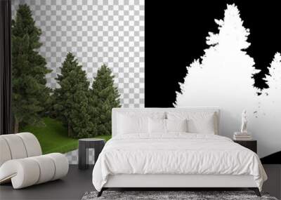 Forest isolated on background with mask. 3d rendering - illustration Wall mural