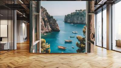 Mediterranean paradise through a window during the vacations Wall mural