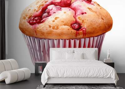 Watercolor Isolated Raspberry Muffin Wall mural