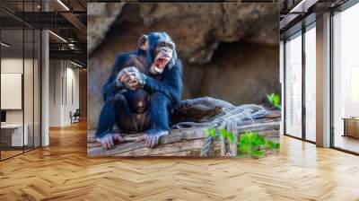 Funny Chimpanzee baby in Loro Park zoo in Puerto de la Cruz. Tenerife, Spain Wall mural