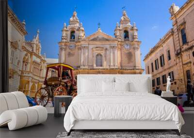 Town square and Saint Poul Cathedral in Mdina village of Malta in Europe Wall mural