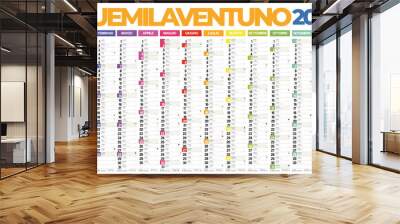 2021 italian calendar with italian holidays, zodiac , saints, moon phases, astronomical events, sunset and sunrise Wall mural