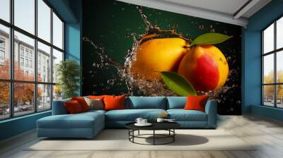 delicious mango in water Splash.  Wall mural