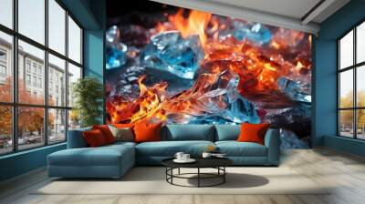 Fire and ice background, hot and cold image design Wall mural