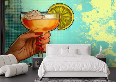 Woman holding a cocktail Wall mural