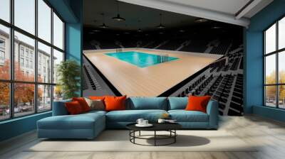 3d rendering of a futsal pavilion, indoors sports stadium with empty seats all around the court Wall mural