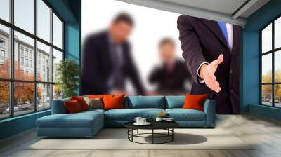 a businessman with an open hand ready to seal a deal at the offi Wall mural