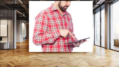 Architect holding a tablet computer, isolated on white backgroun Wall mural